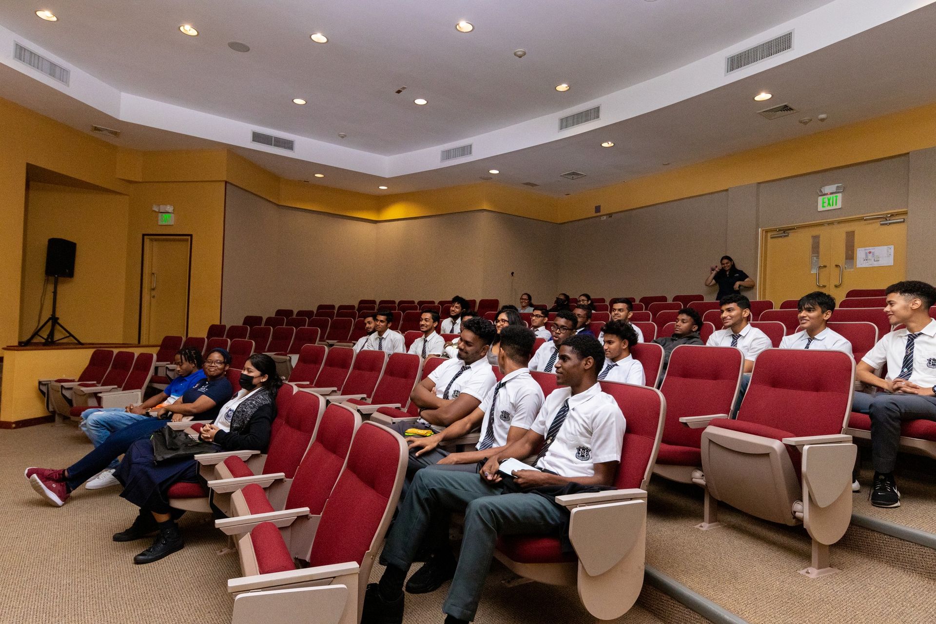 Visiting secondary school students at an information session in the lecture theatre