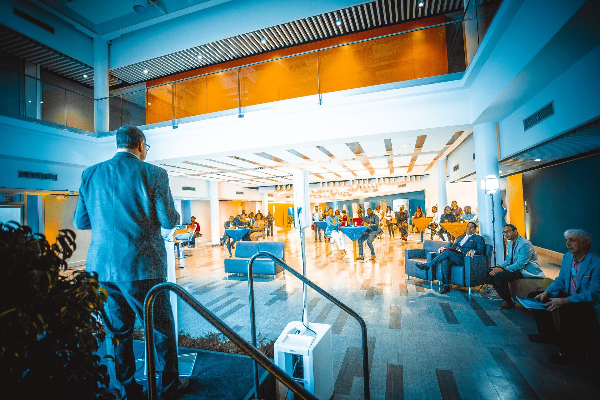 An evening session in the campus atrium