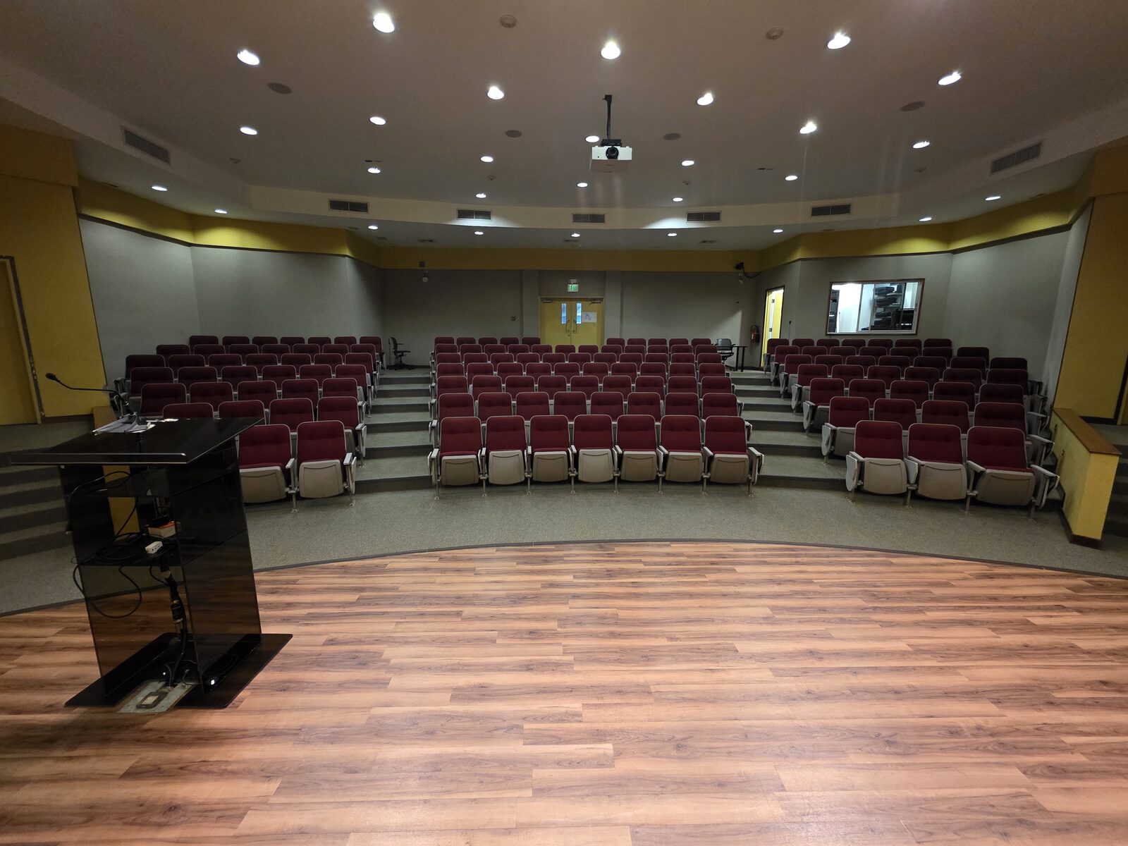 Yara Auditorium - the stage and lectern seen from the front of the auditorium