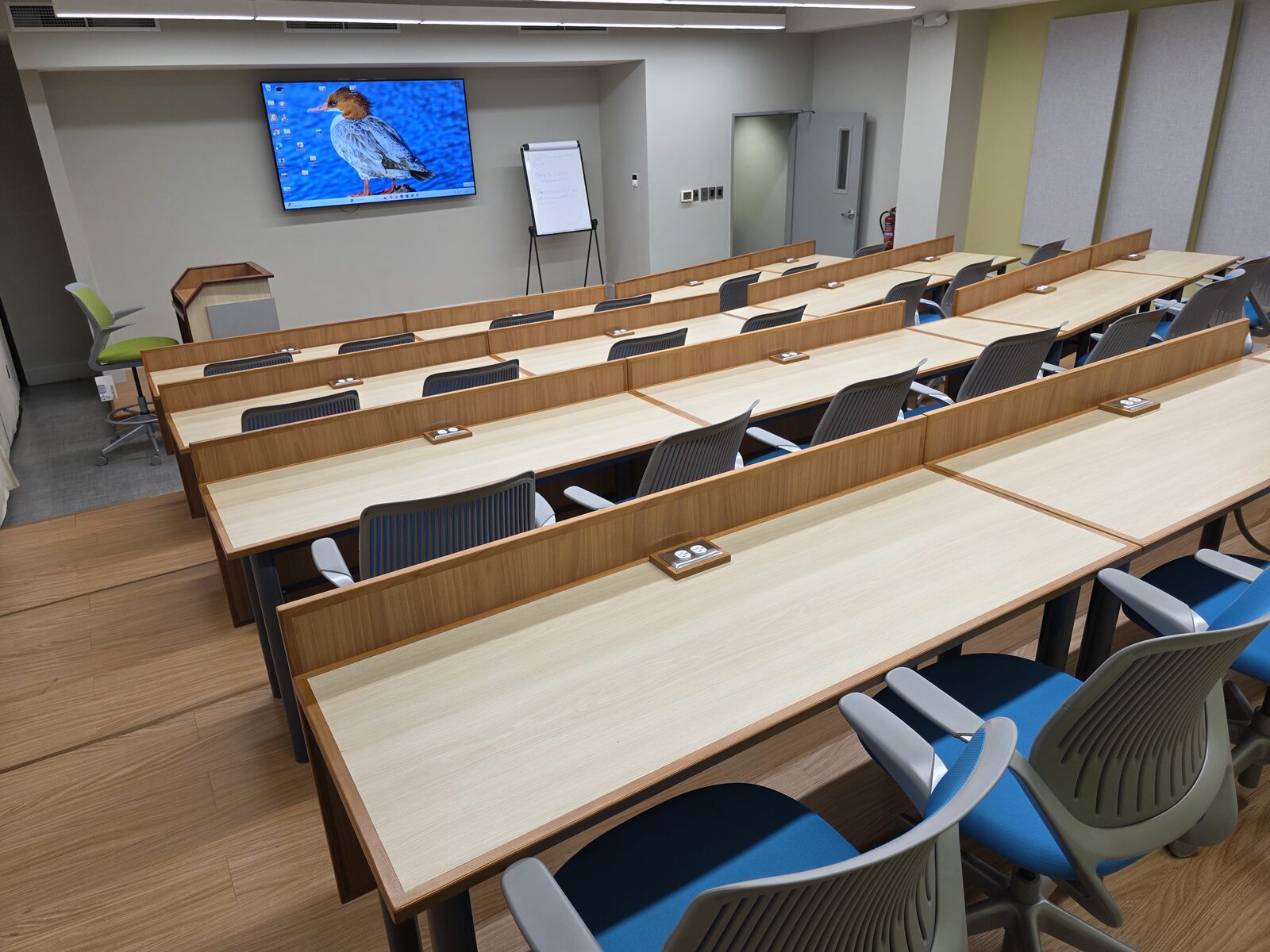 Lecture Room 1 - the front rows facing the wall-mounted screen